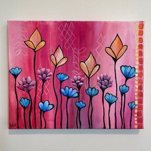Tulip Flower Pink Original 8x10 Painting Wall Art